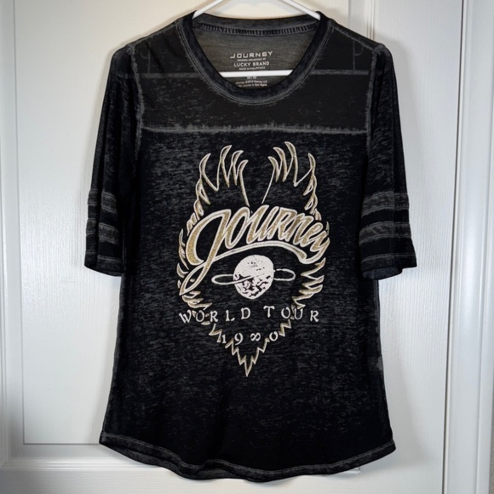 Journey Lucky Brand Black Gray World Tour 1980 S/S Shirt Size Med EUC #5743